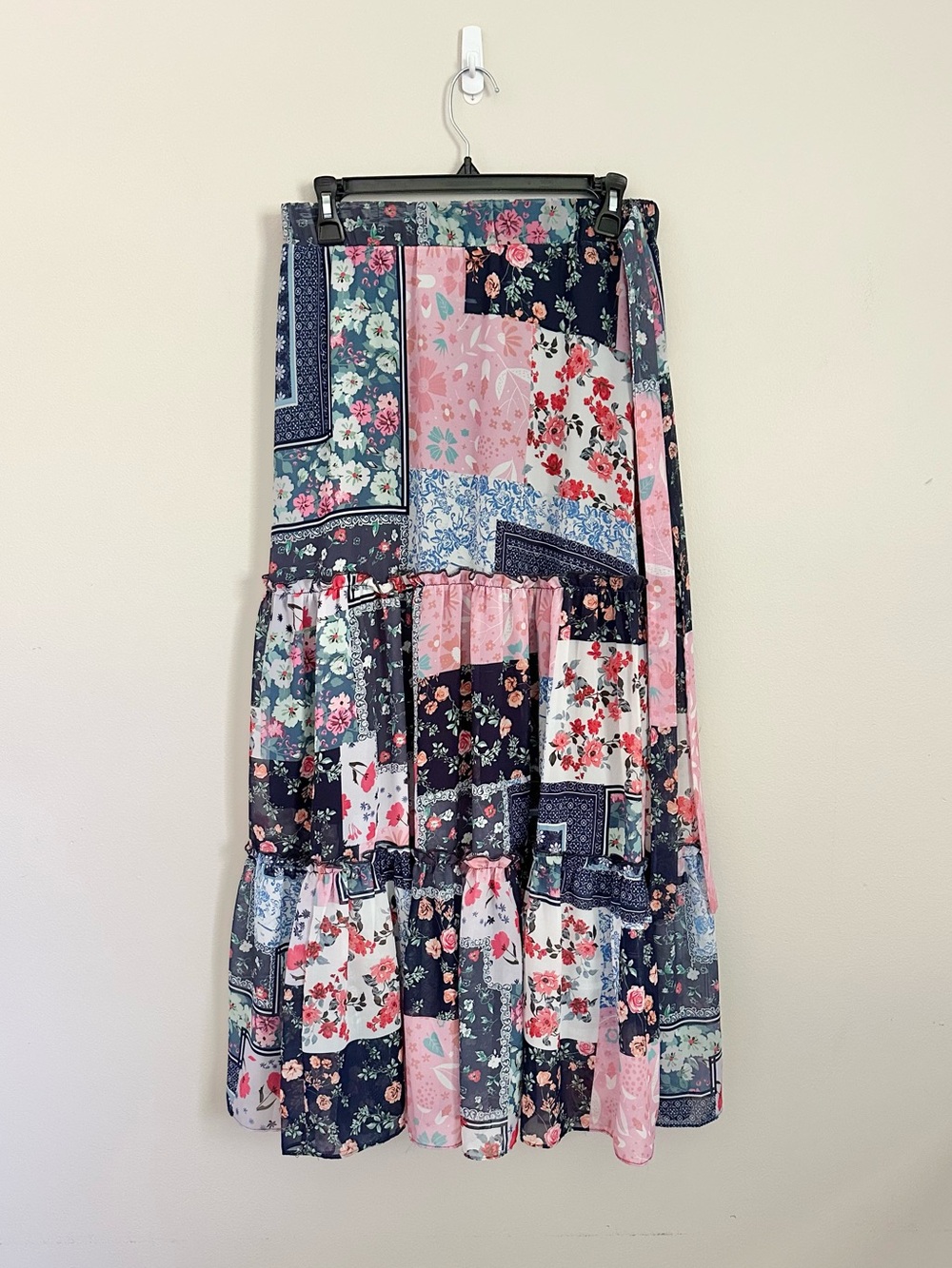 Coco + Carmen Patchwork Floral Boho Maxi Skirt S/M Cottagecore Tiered Mesh Fairy